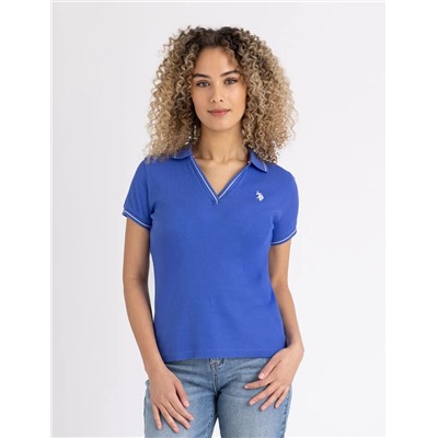 TIPPED SPLIT NECK RIBBED POLO SHIRT