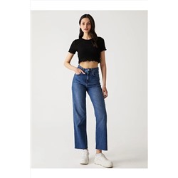 Ltb Dokulu Crop Top Siyah T-shırt 012238013960031