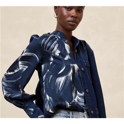 Crepe Volume-Sleeve Blouse
