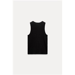 SLEEVELESS RIBBED T-SHIRT WITH RHINESTONES