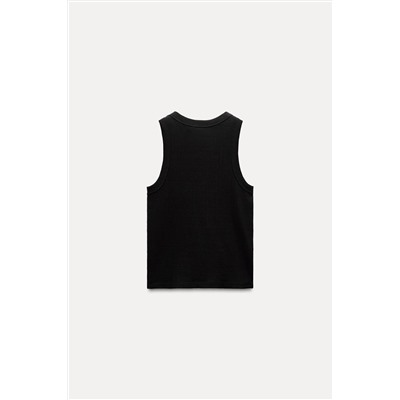 SLEEVELESS RIBBED T-SHIRT WITH RHINESTONES