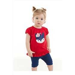 Denokids Kırmızı Tilki Kız Bebek Tunik Tayt Takım CFF-23Y2-037