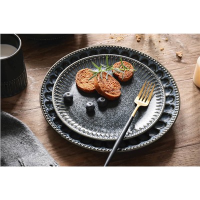 Тарелка обеденная, 26 см, фарфор P, черно-синяя, в крапинку, Black Kitchen, 62765