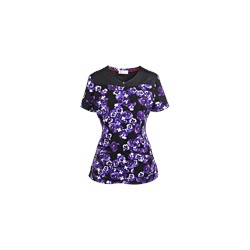 White Cross Scrubs Panzy Noir Print Top