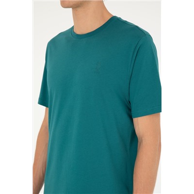 Erkek Regular Fit Bisiklet Yaka Koyu Yeşil Basic