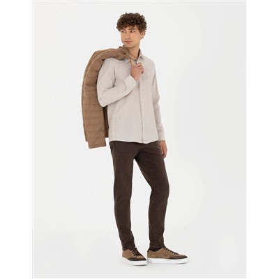 Bej Slim Fit Uzun Kollu Gömlek