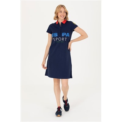 Kadın Lacivert Polo Yaka Mini Boy Örme Elbise