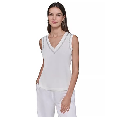 KARL LAGERFELD PARIS Women's Embellished V-Neck Sleeveless Sweater