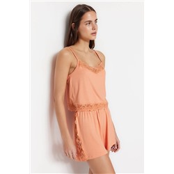 TRENDYOLMİLLA Somon Dantel Detaylı Atlet-Şort Örme Pijama Takımı THMSS23PT00128