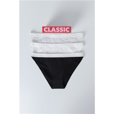 Pack 3 bragas clásicas blanco, gris, negro