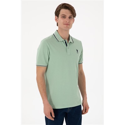 Erkek Regular Fit Polo Yaka Su Yeşili Basic Tişört