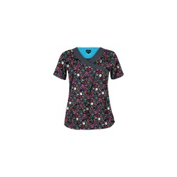 UA Butter-Soft STRETCH Country Wild Flower Black Scrub Top