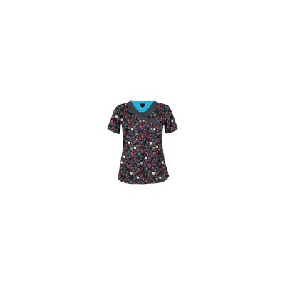 UA Butter-Soft STRETCH Country Wild Flower Black Scrub Top