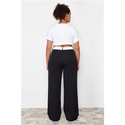 Siyah Yüksek Bel Wideleg Dokuma Pantolon TBBSS24AR00016