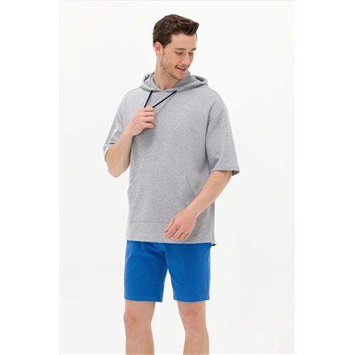 Erkek Gri Melanj Kapüşonlu Sweatshirt