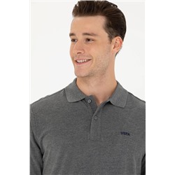 Erkek Antrasit Melanj Polo Yaka Basic Sweatshirt