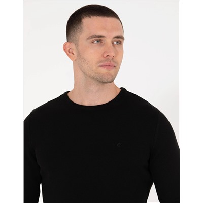 Siyah Slim Fit Bisiklet Yaka Basic Triko Kazak