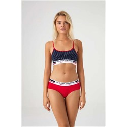 U.S. Polo Assn. Lacivert Puantiyeli Büstiyer Kırmızı Şort Takım U6S62P52