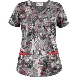 UA Vintage Paisley Poppy Print Scrub Top