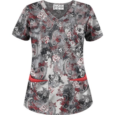 UA Vintage Paisley Poppy Print Scrub Top