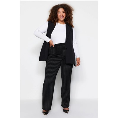 Trendyol Curve Siyah Çizgili Dokuma Pantolon TBBAW24AR00013