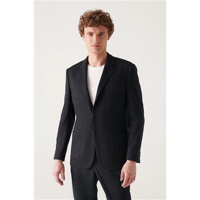 Avva Erkek Lacivert Örme Esnek Astarsız Slim Fit Dar Kesim Ceket E004001