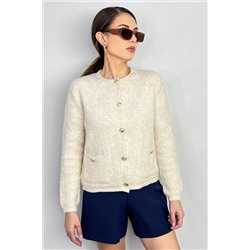 Ritnice Kadın Cozy Cepli Bej Buklet Hırka 1289
