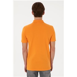 Erkek Slim Fit Polo Yaka Turuncu Basic Tişört
