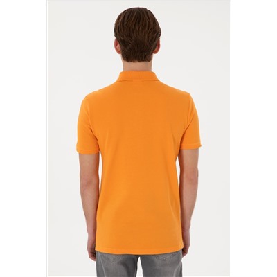 Erkek Slim Fit Polo Yaka Turuncu Basic Tişört