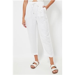 Pantalón relaxed fit de lino cintura alta - Blanco
