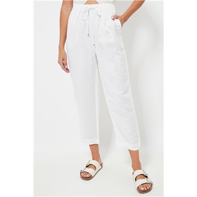 Pantalón relaxed fit de lino cintura alta - Blanco