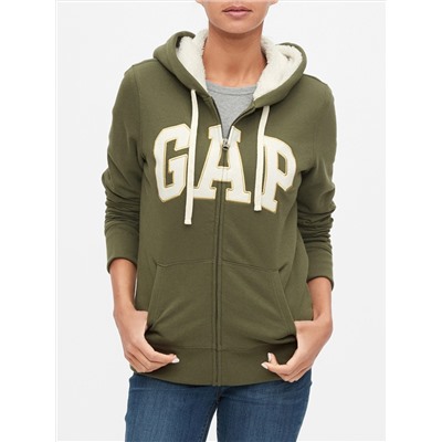 Sherpa-Lined Gap Logo Zip Hoodie