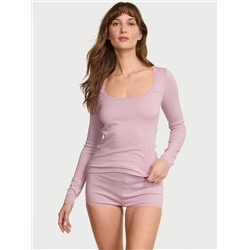 Pointelle Modal Long-Sleeve Scoop Top & Shortie Set
