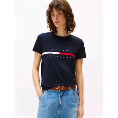 Embroidered Flag Stripe Logo T-Shirt