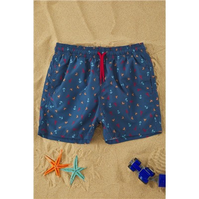 TRENDYOLKIDS Lacivert Erkek Çocuk Marine Baskılı Deniz Şortu TKDSS25DS00000
