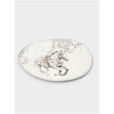 Тарелка закусочная, 21 см, фарфор N, белая, с серебристым кантом, Конь, White horse