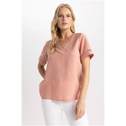 Defacto Regular Fit V Yaka Kısa Kollu Bluz A5171AX23SM