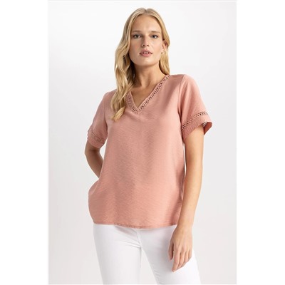 Defacto Regular Fit V Yaka Kısa Kollu Bluz A5171AX23SM
