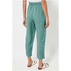 Pantalón slim fit de lino cintura alta - Kaki