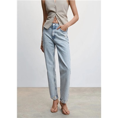 Jeans rectos rotos decorativos -  Mujer | MANGO OUTLET España