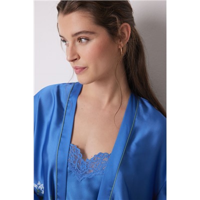 Set de pijama largo satén y encaje azul