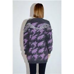 Chaqueta larga de lana y mohair Gris y violeta jaspeado