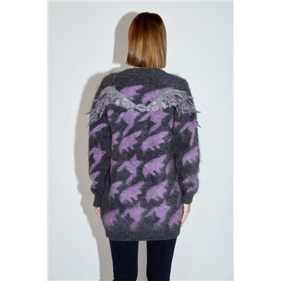 Chaqueta larga de lana y mohair Gris y violeta jaspeado