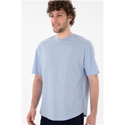 Erkek Long Fit Bisiklet Yaka Açık Mavi Basic Tişört
