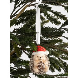 Игрушка елочная, 8 см, керамика, коричневая, Еж с шишкой, New year
