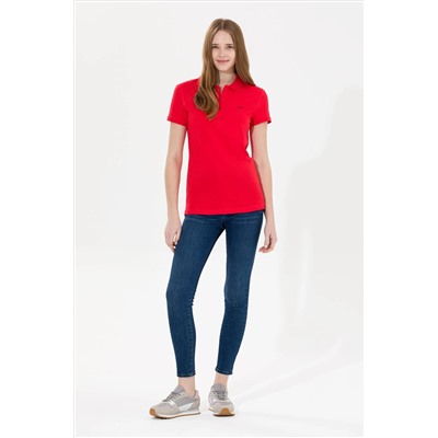 Kadın Kırmızı Basic Polo Yaka Tişört