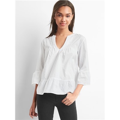 Swiss dot pintuck ruffle top