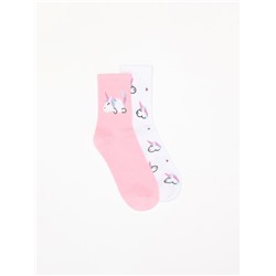 PACK OF 2 PAIRS OF UNICORN PRINT SOCKS