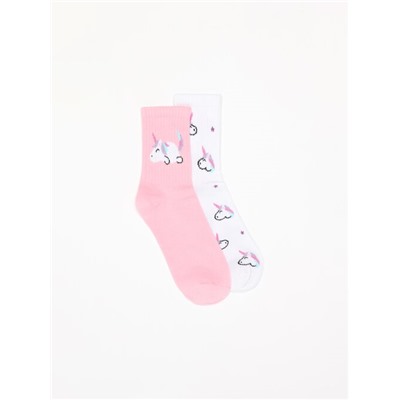 PACK OF 2 PAIRS OF UNICORN PRINT SOCKS
