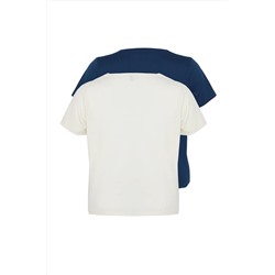 Çok Renkli 2'li Paket Basic Örme Büyük Beden T-Shirt TBBSS22TS0705